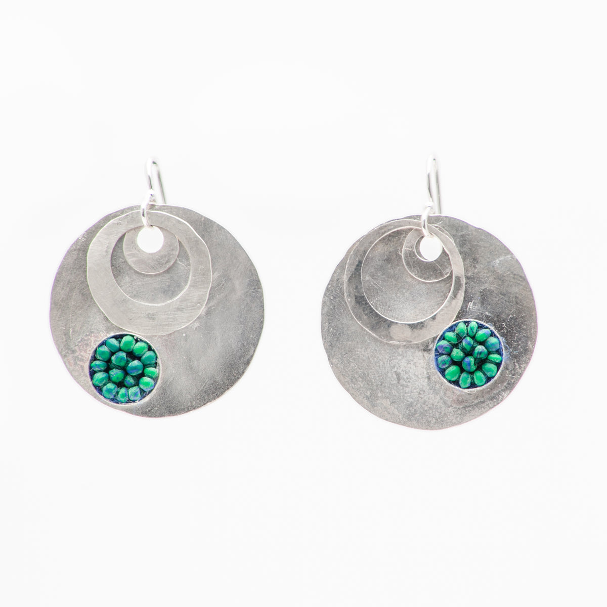 Iconic Hand Hammered Silver Coin with Azurite Mosaic Earrings
