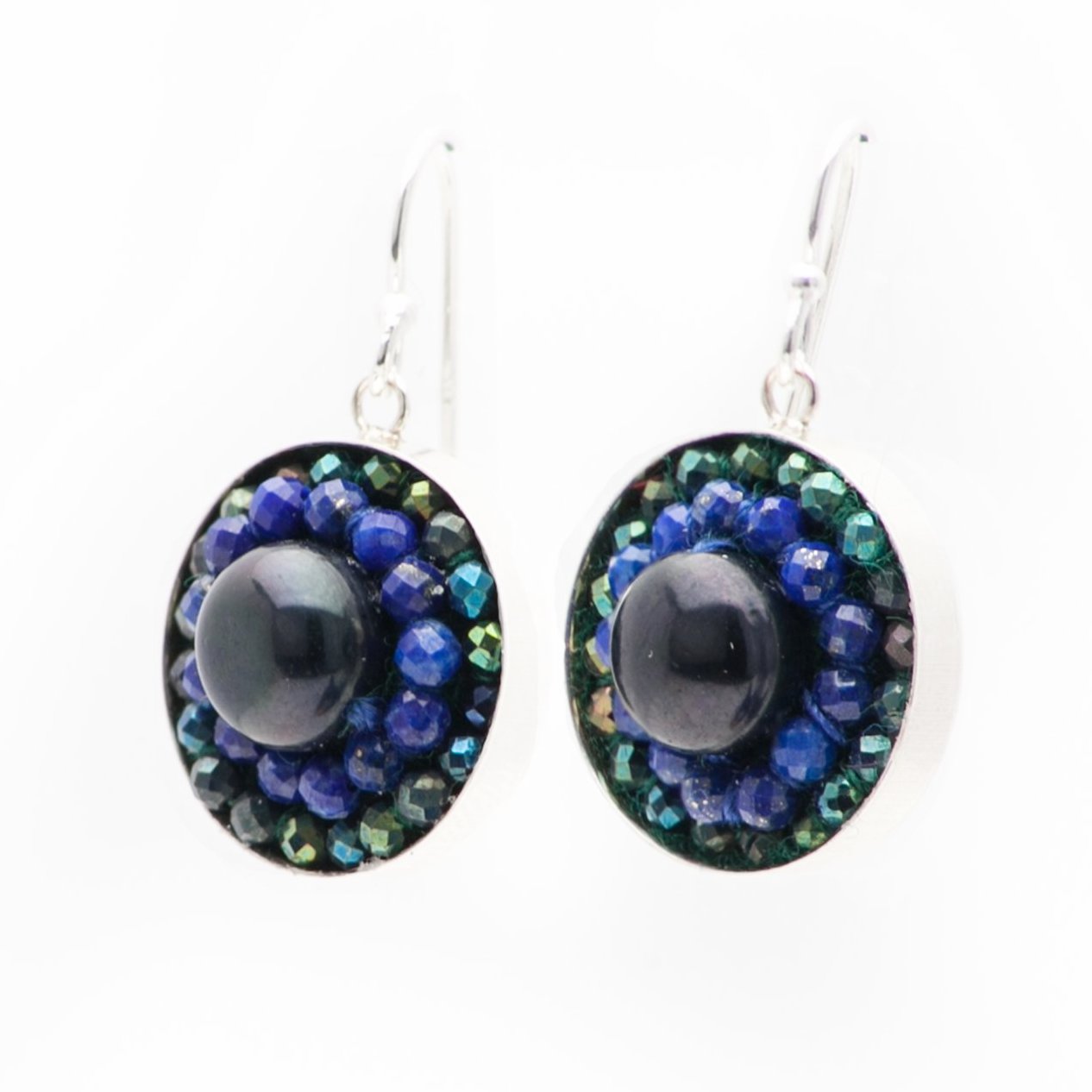 Iconic Pearl, Lapis Lazuli, and Pyrite Mosaic Earrings