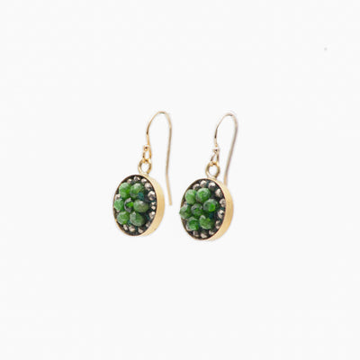 Iconic Chrome Diopsite and Pyrite Mosaic Earrings in Gold