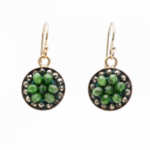 Iconic Chrome Diopsite and Pyrite Mosaic Earrings in Gold