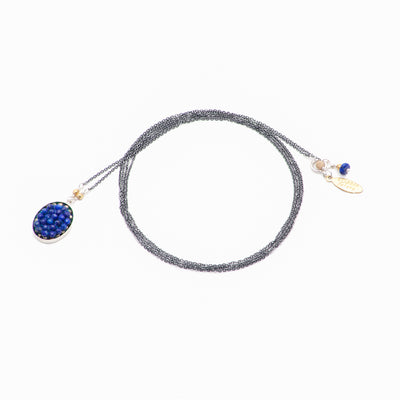 Iconic Faceted Lapis Lazuli and Pyrite Oval Mosaic on Sterling Silver Chain Necklace