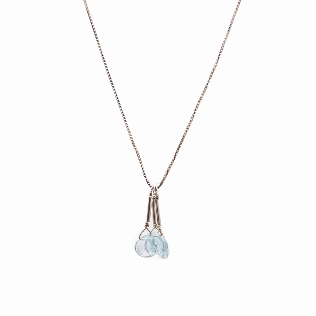 Iconic Gold and Faceted Three Aquamarine Drops Necklace