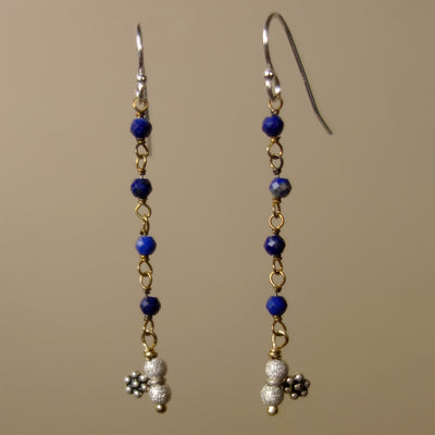 Blue Sapphire, silver and gold earrings