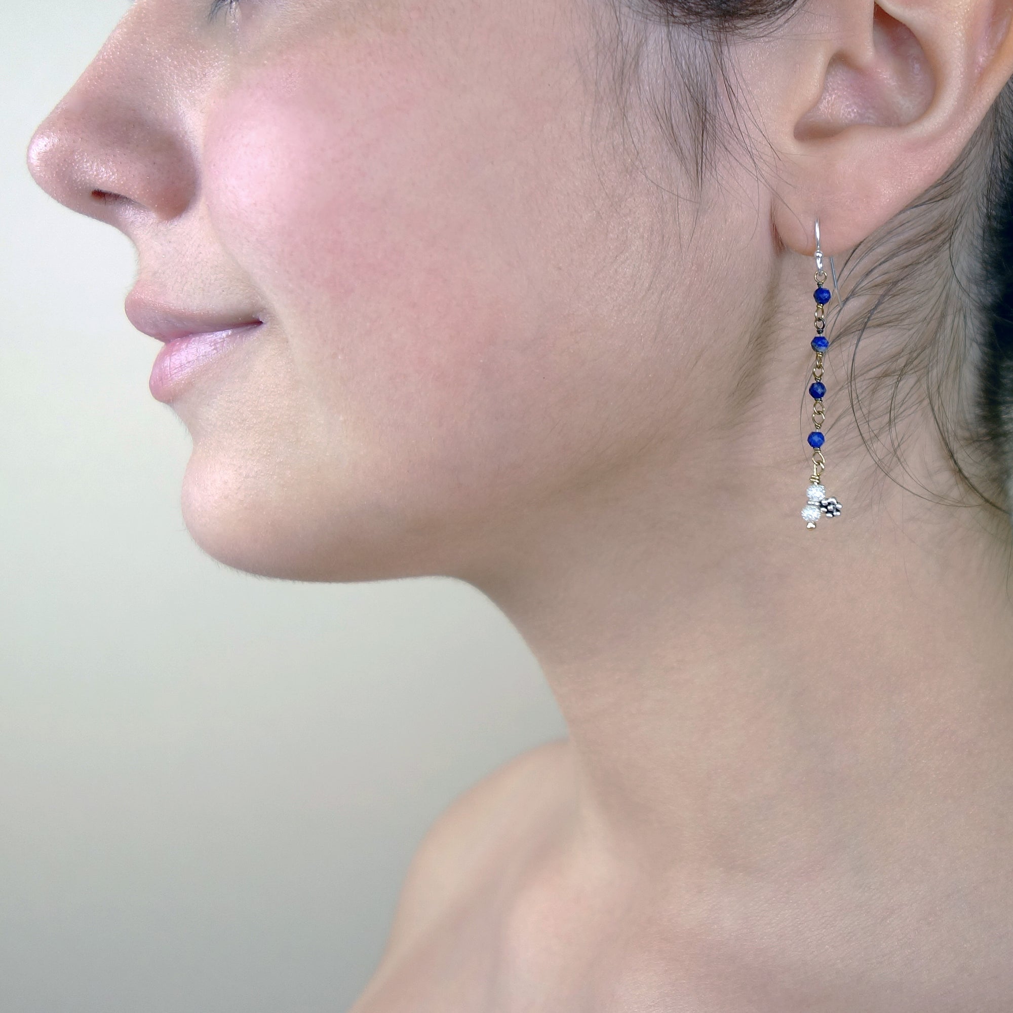 Blue Sapphire, silver and gold earrings