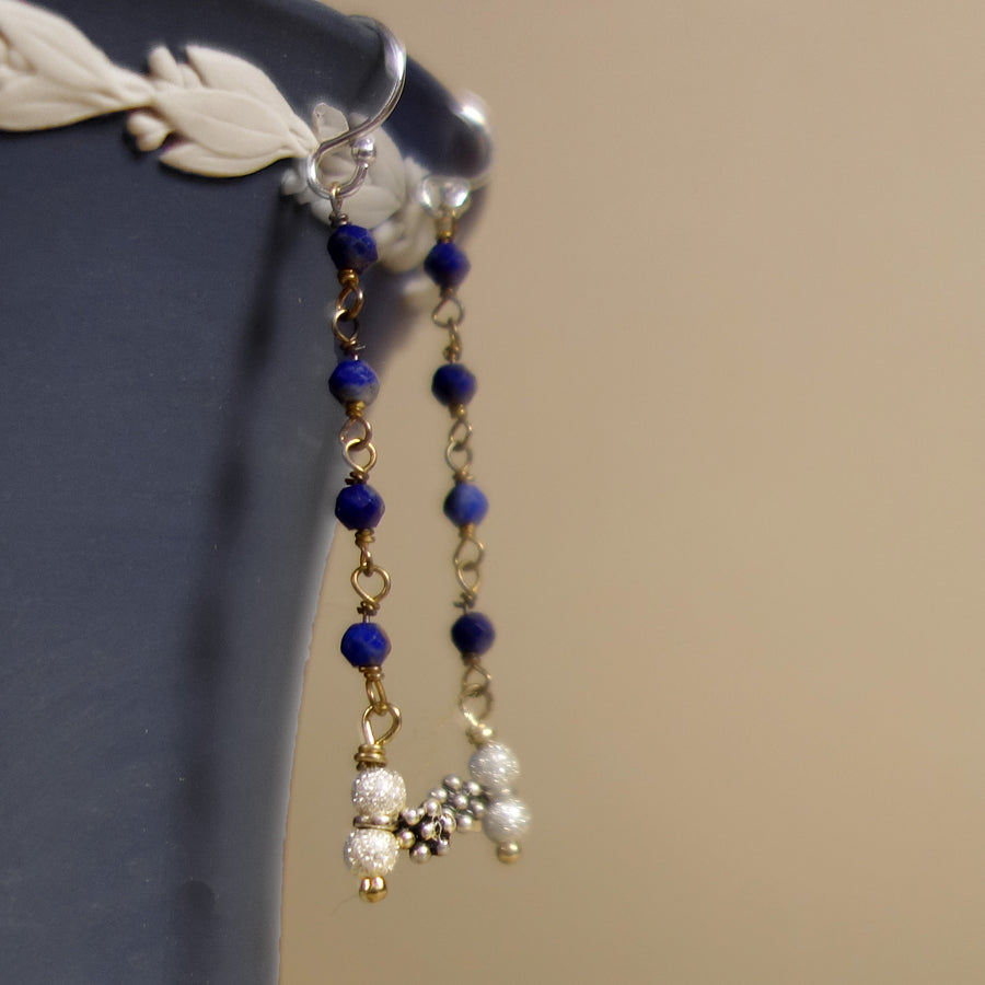 Blue Sapphire, silver and gold earrings