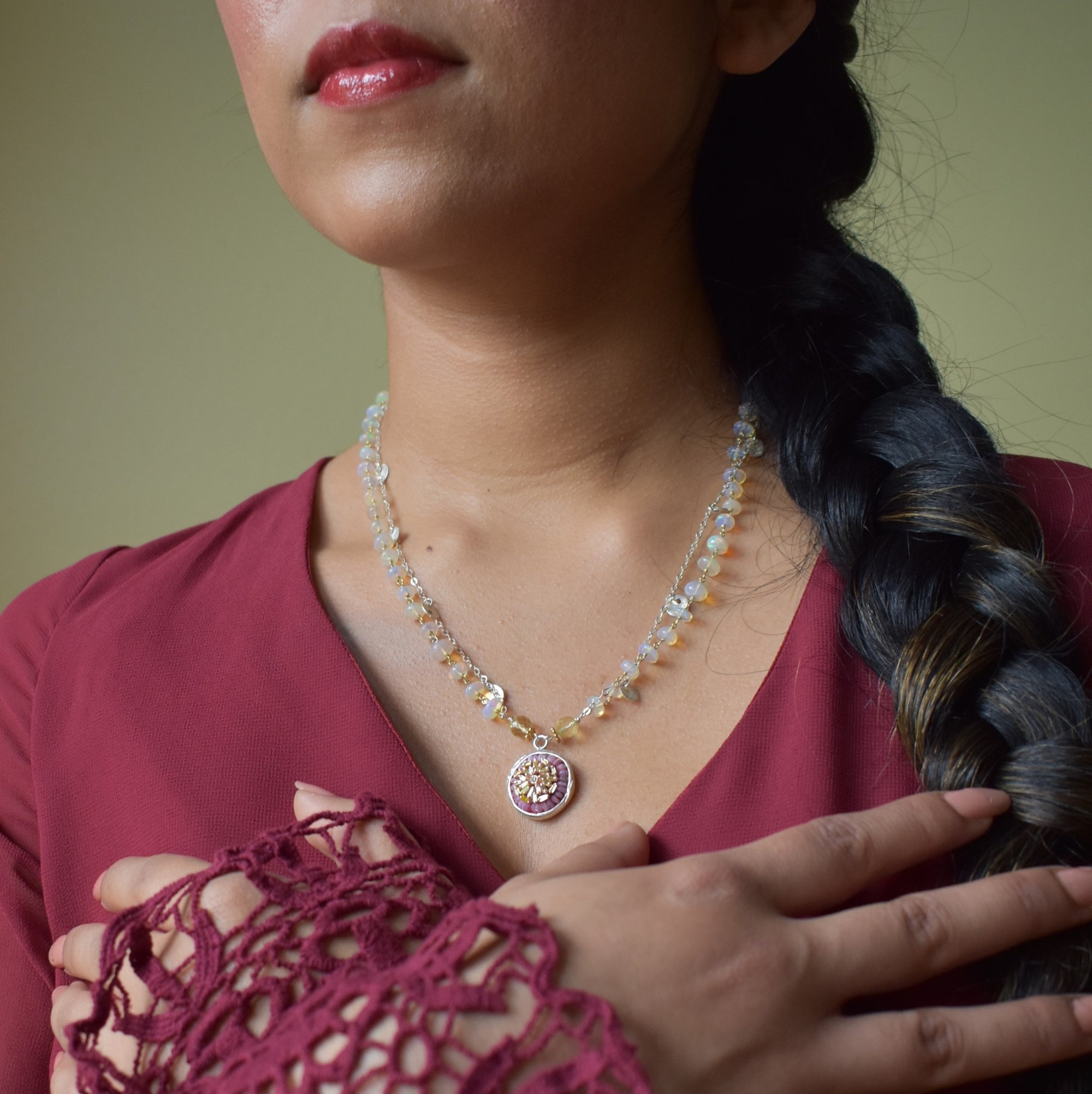 Fire & Ice Diamond Mosaic Necklace, 17mm (Fire)