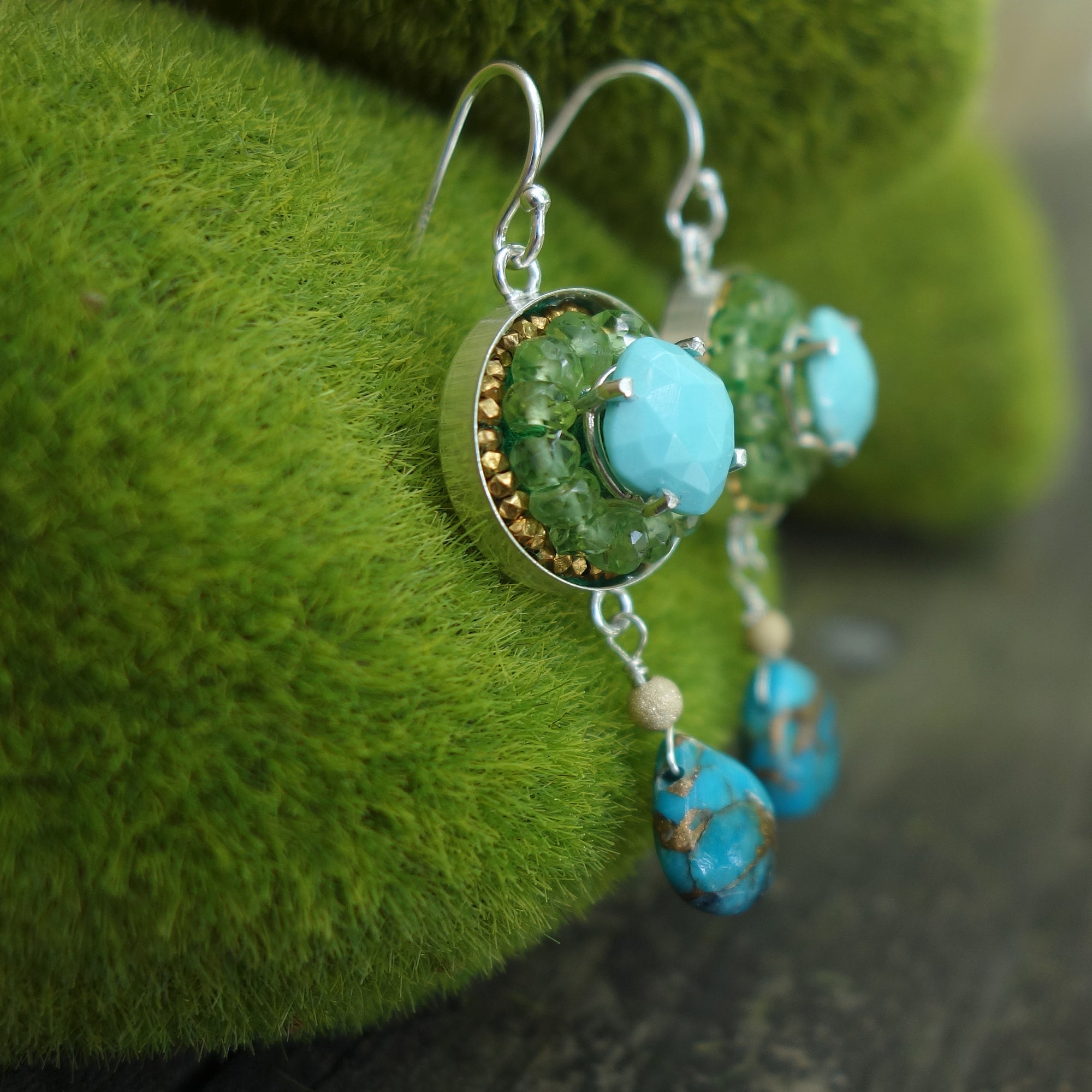 Sunrise on the Beach: turquoise and peridot mosaic earrings
