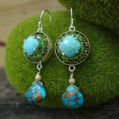 Sunrise on the Beach: turquoise and peridot mosaic earrings