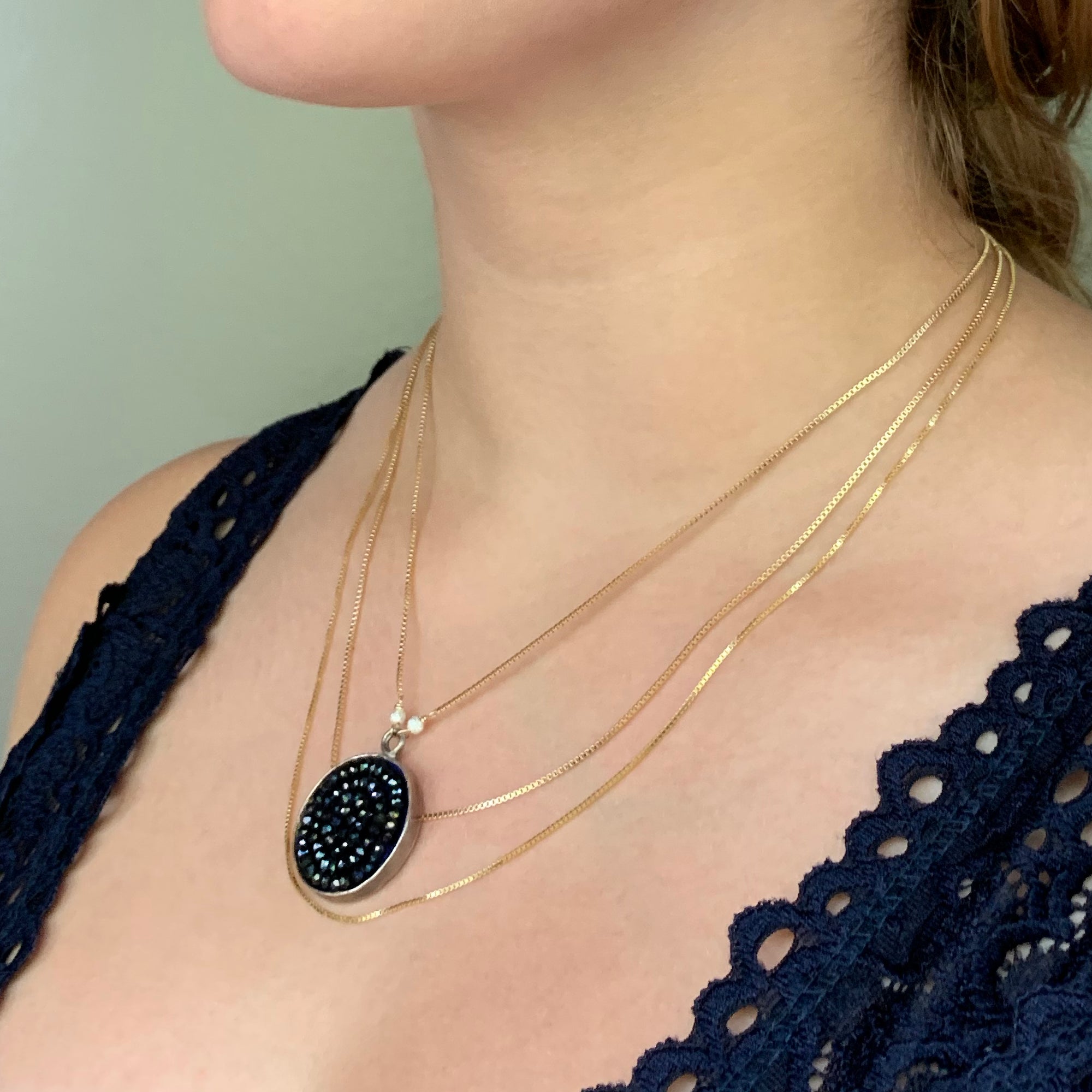 Triple Strand Gold and Blue Sapphire necklace