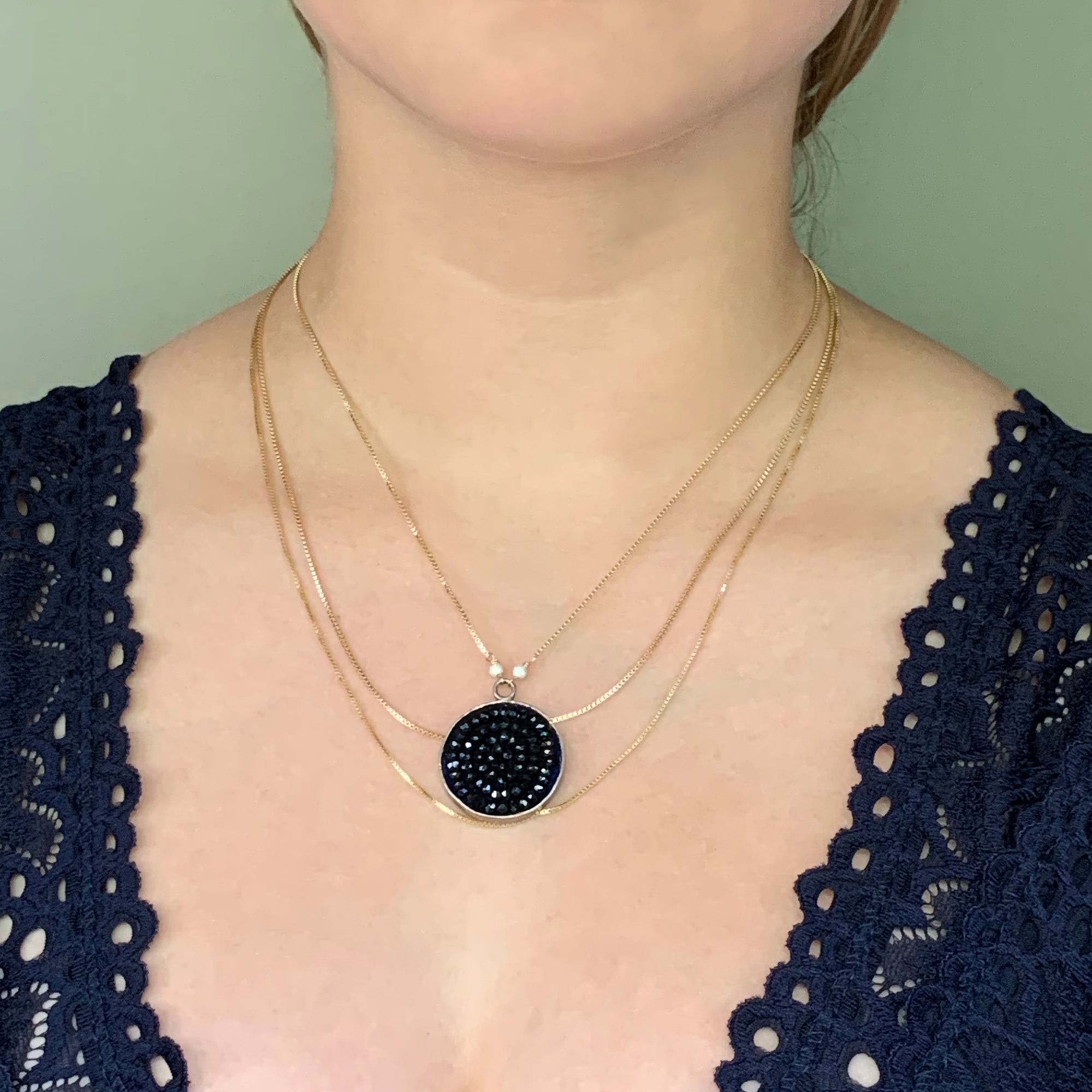 Triple Strand Gold and Blue Sapphire necklace