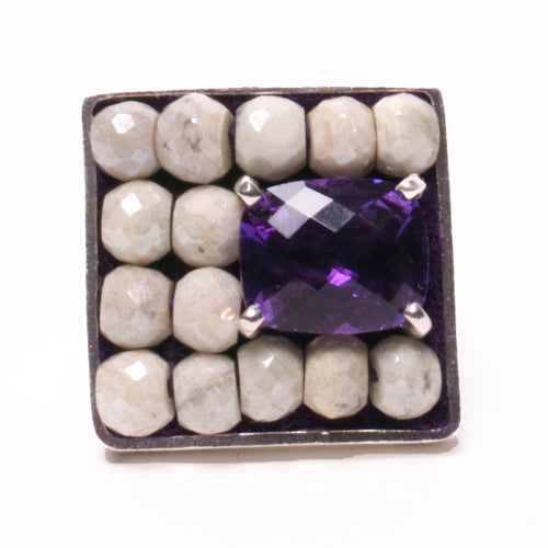 Glorious amethyst and faceted magnesite ring