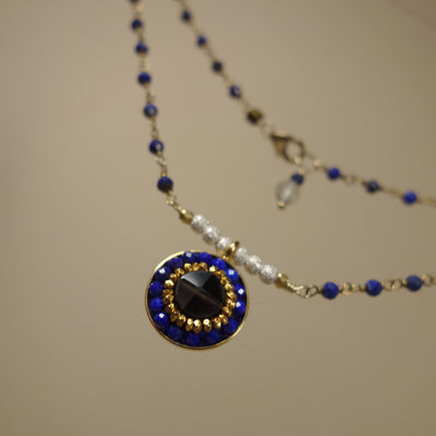 You're the One for Me: sapphire, topaz, and gold necklace