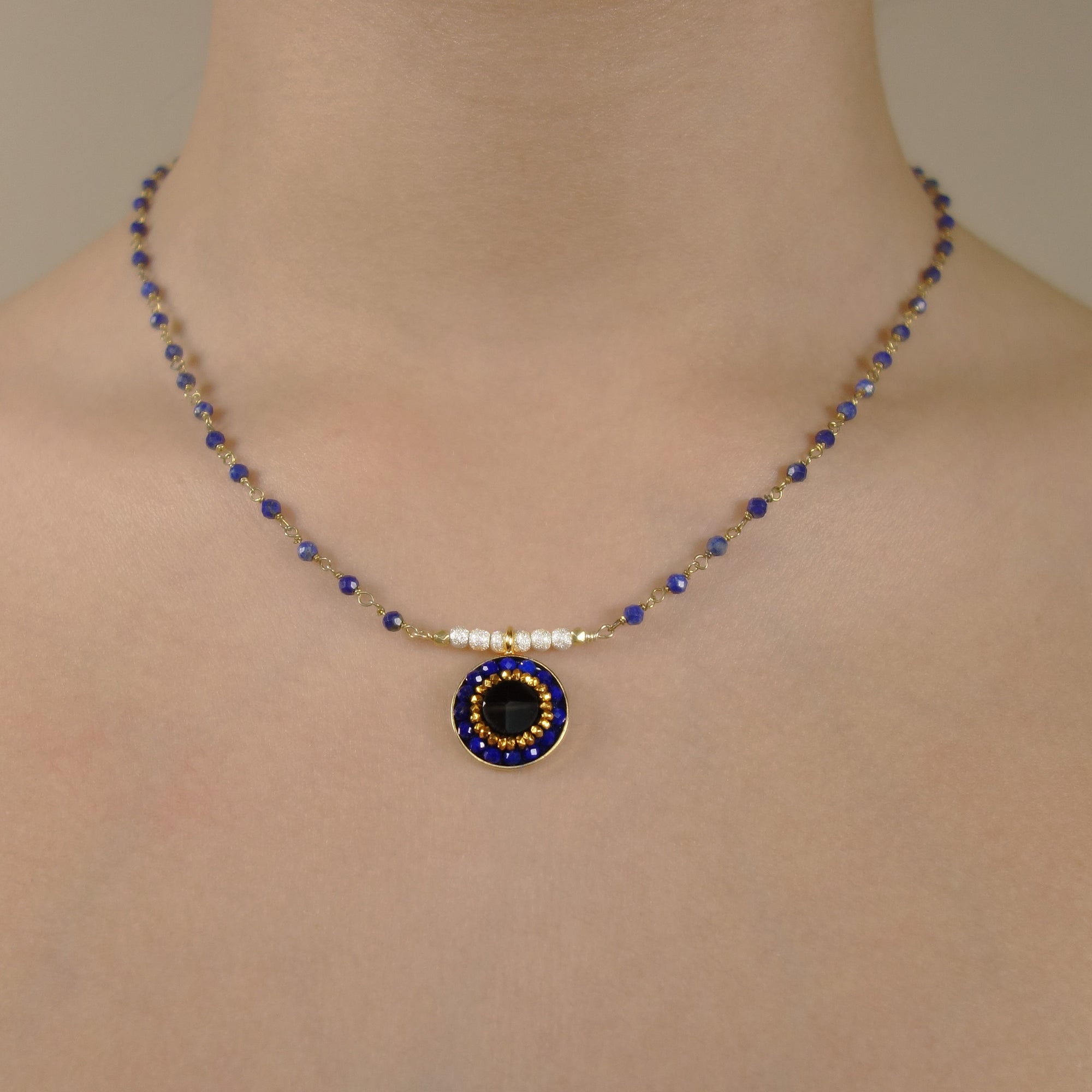 You're the One for Me: sapphire, topaz, and gold necklace