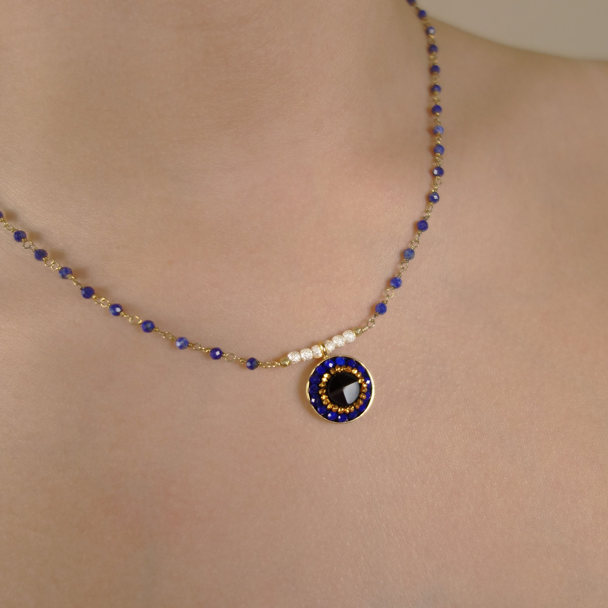 You're the One for Me: sapphire, topaz, and gold necklace