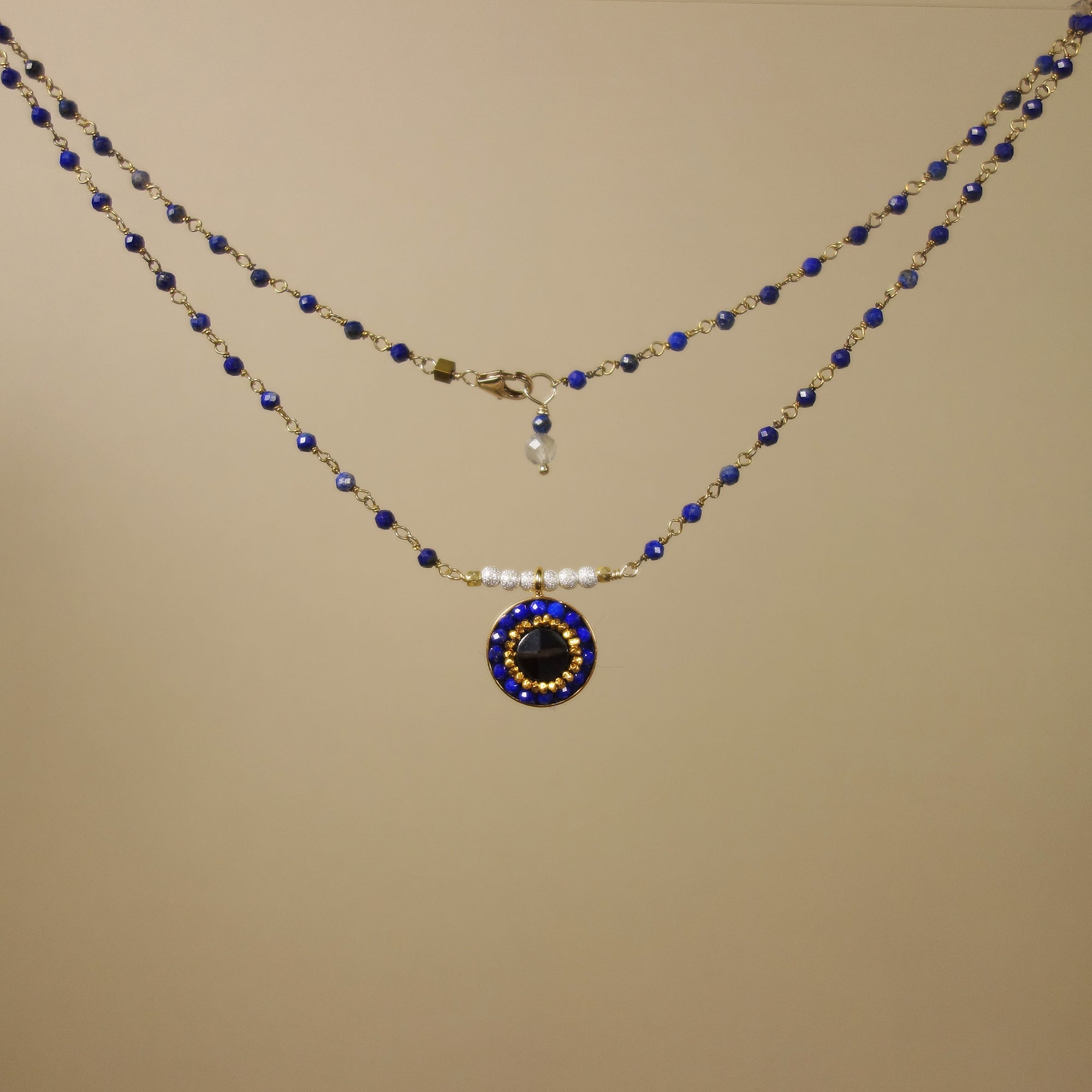 You're the One for Me: sapphire, topaz, and gold necklace