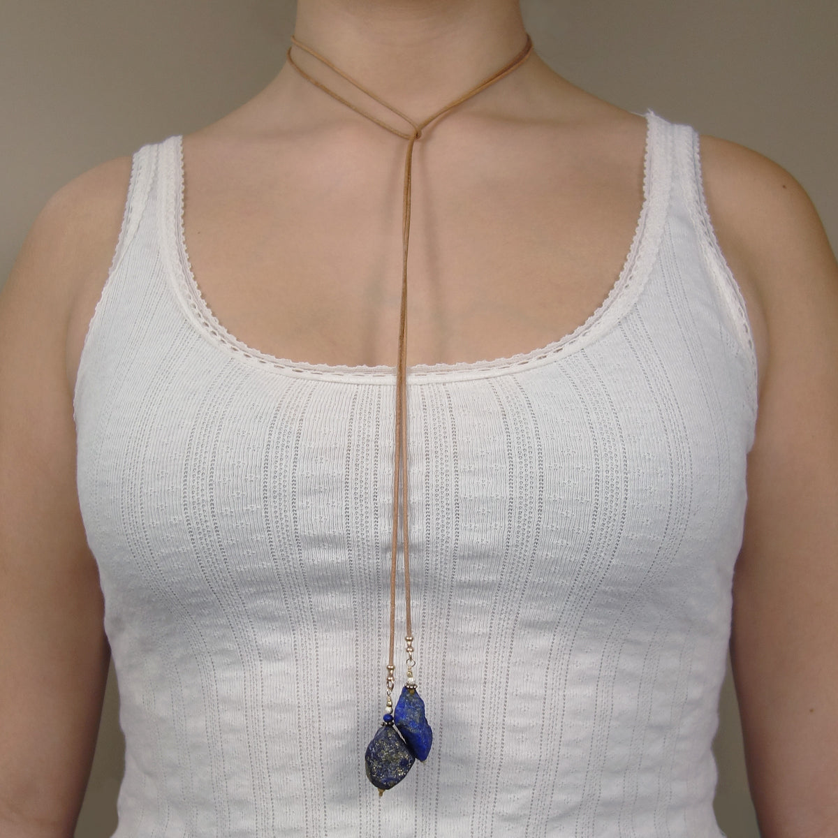 You make me feel like a natural woman: raw lapis and gold lariat