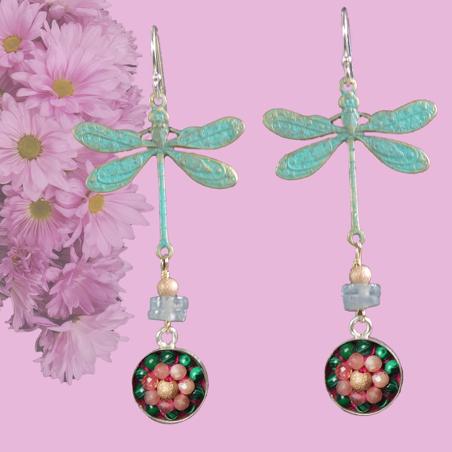 She is Nourished: dragonfly malachite/rose gold mosaic