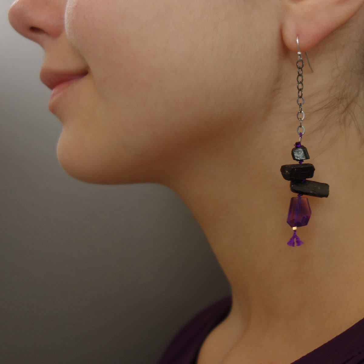 She's Regal, YES amethyst and black tourmaline earring