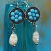 Turquoise and pearl mosaic earrings