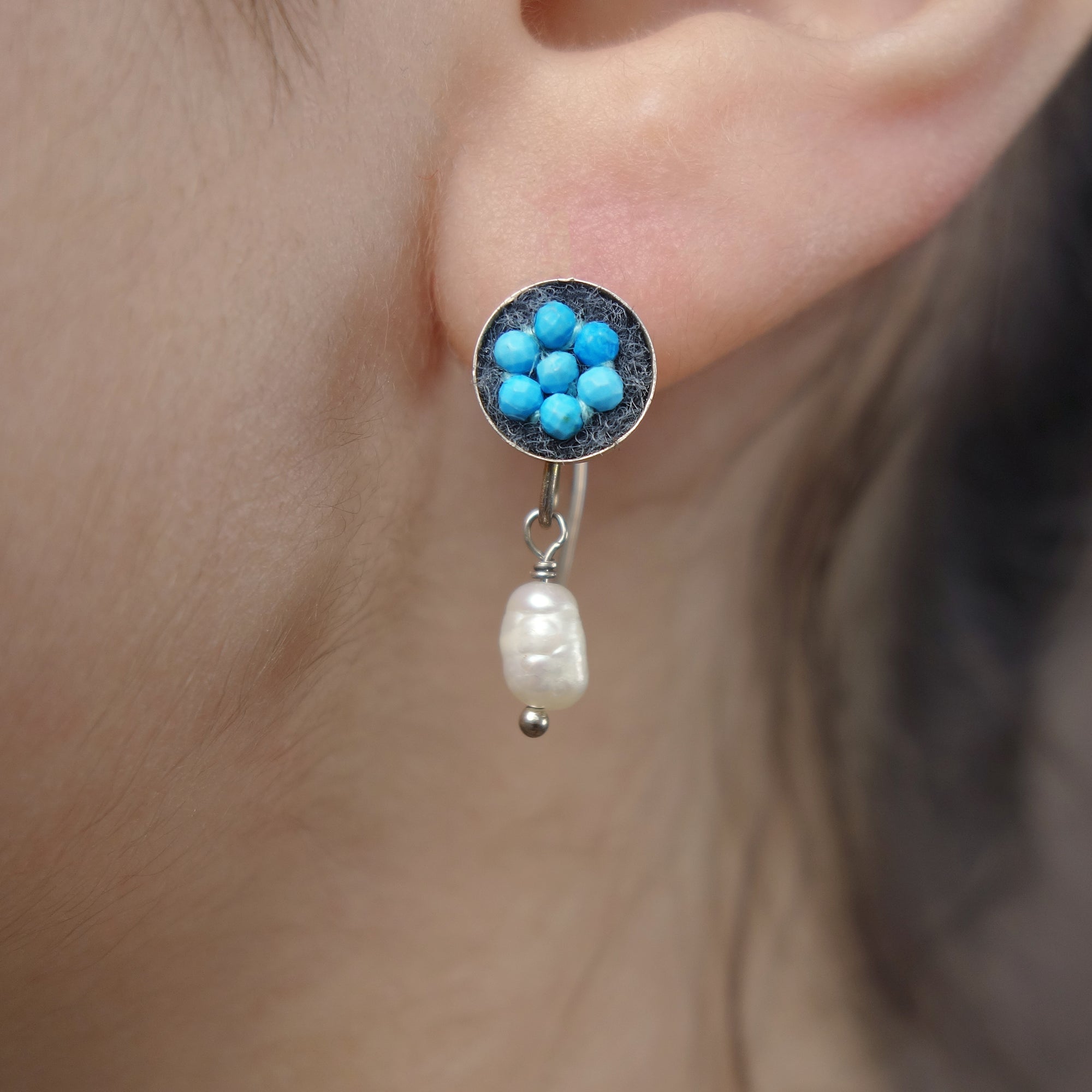Turquoise and pearl mosaic earrings