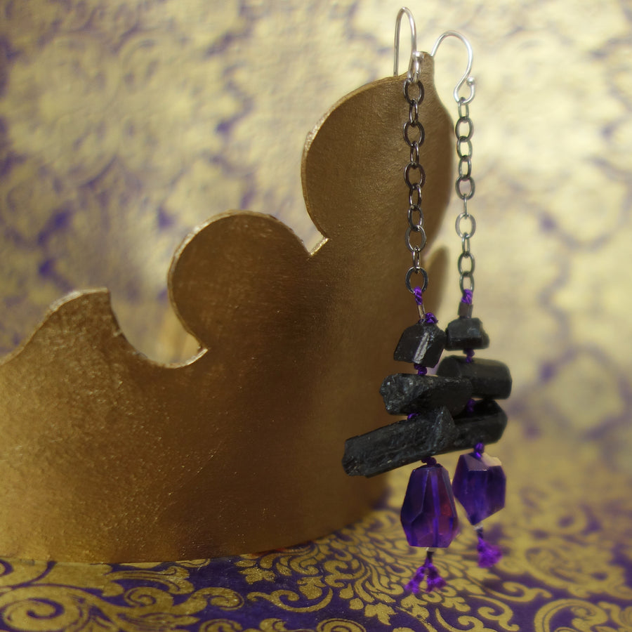 She's Regal, YES amethyst and black tourmaline earring