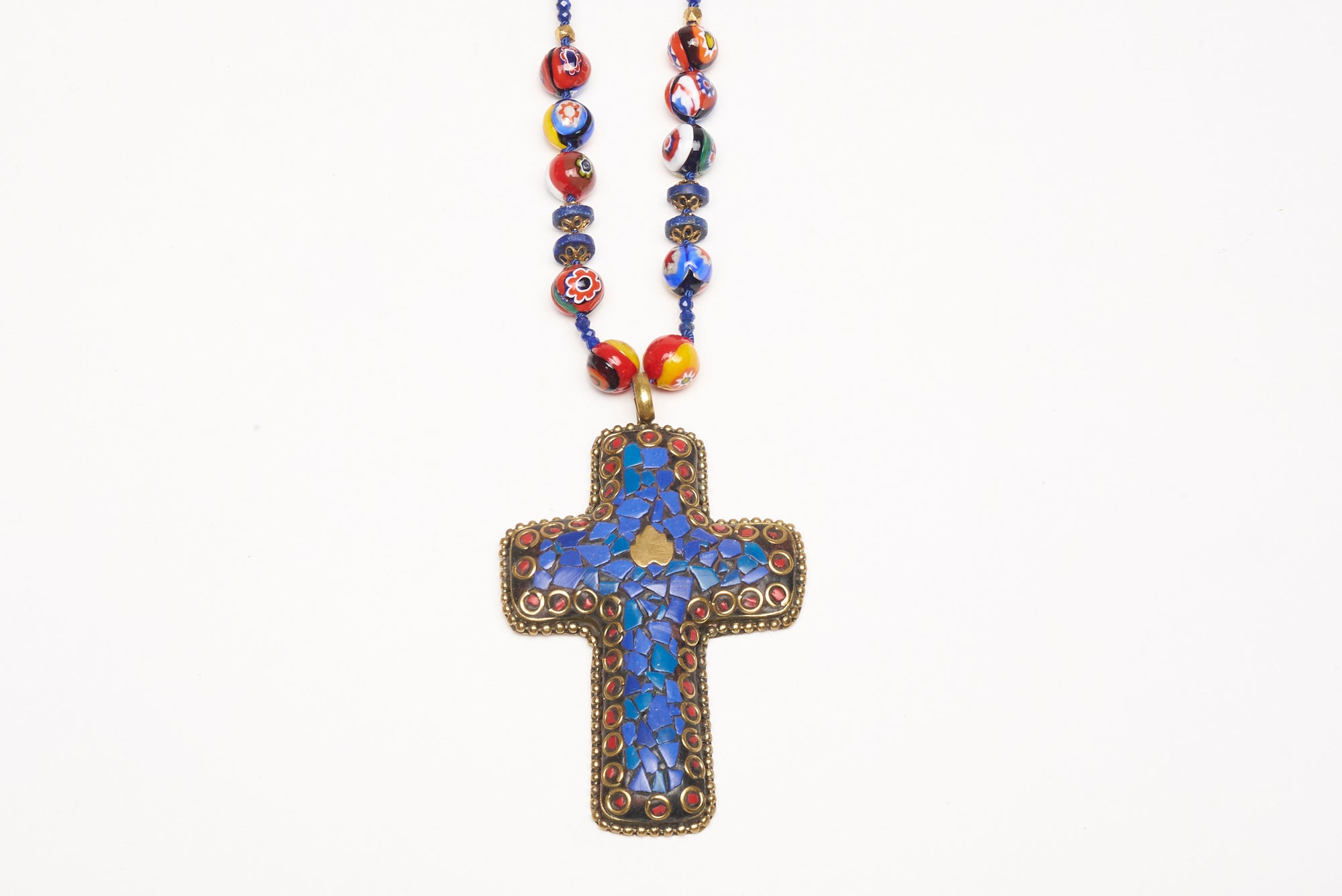 Arzouman™ Lapis Lazuli and Coral Cross Necklace