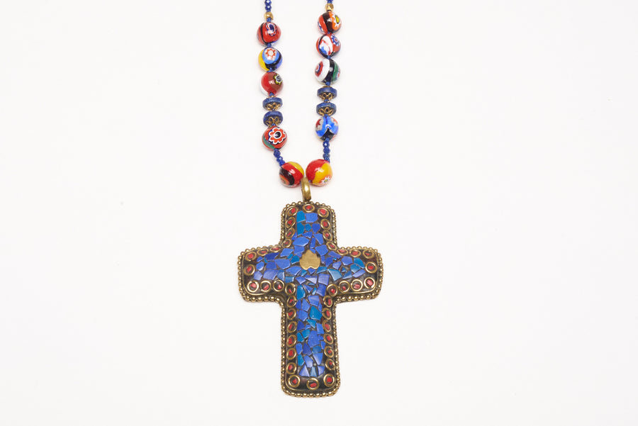 Arzouman™ Lapis Lazuli and Coral Cross Necklace