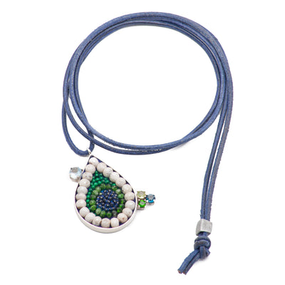 Arzouman Luxe Teardrop Necklace of Blue Sapphire, Chrome Diopsite, Malachite, and White Sapphire