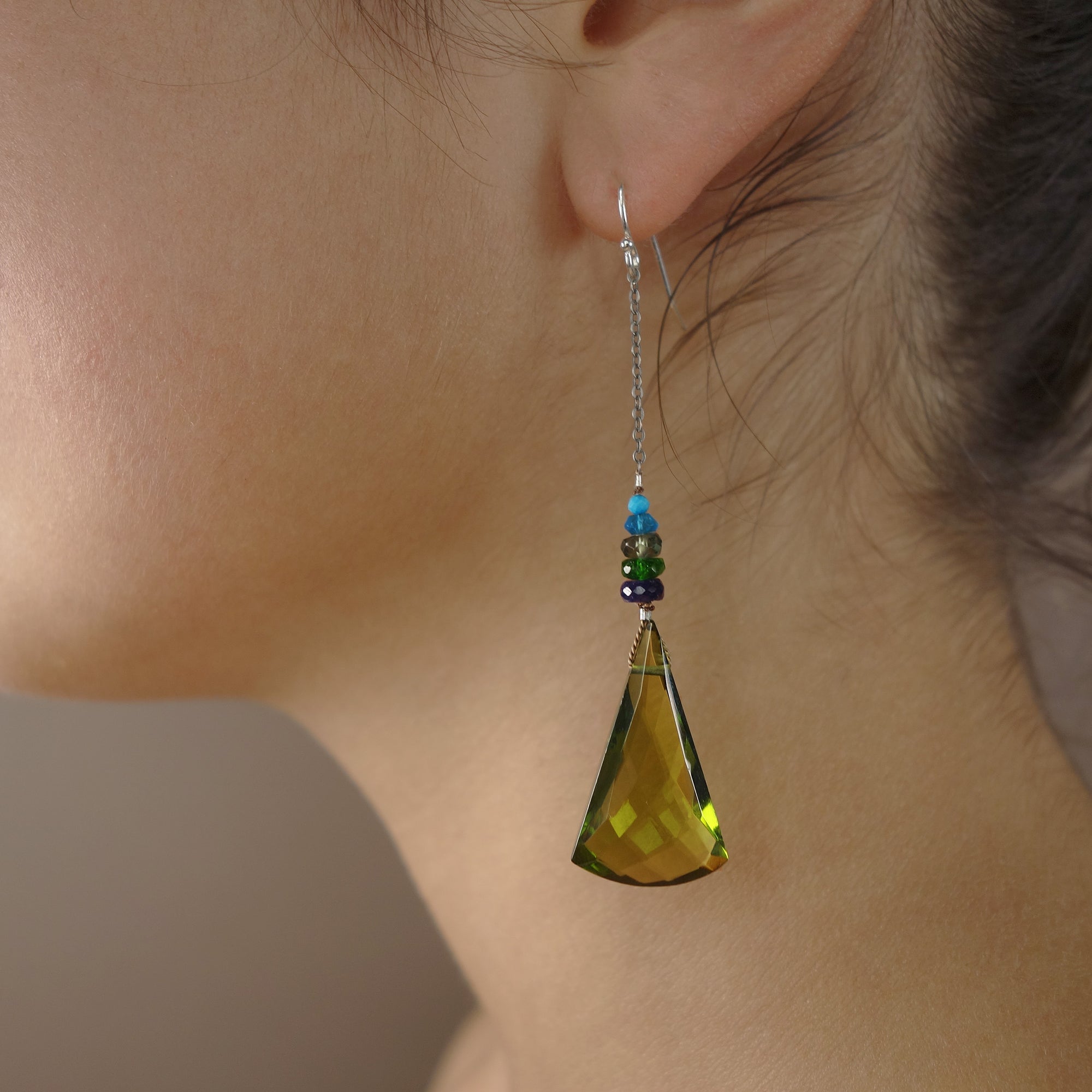 Seek Serenity: peridot, sapphire, and turquoise earring