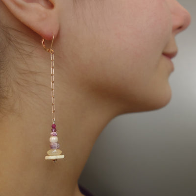 Sense and Sensibility pink sapphire, ruby, and amethyst with rose gold ear
