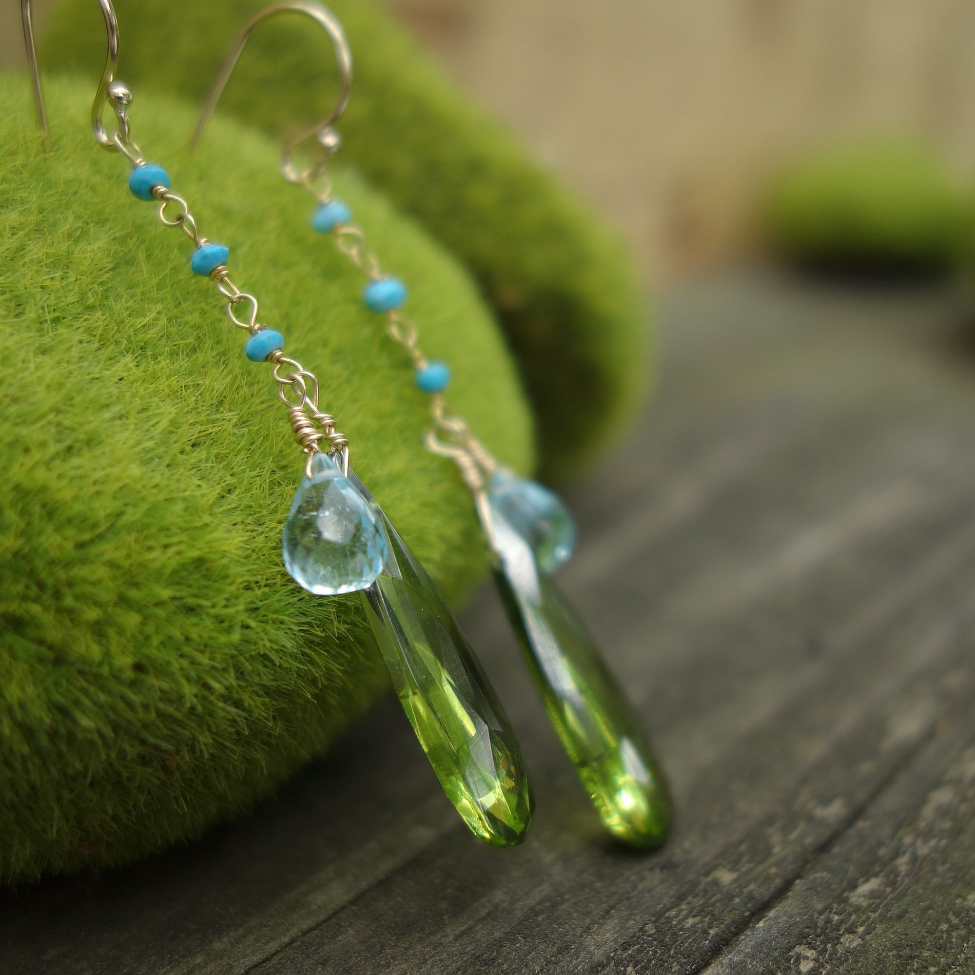 Inner Stillness earring: peridot, swiss topaz, turquoise