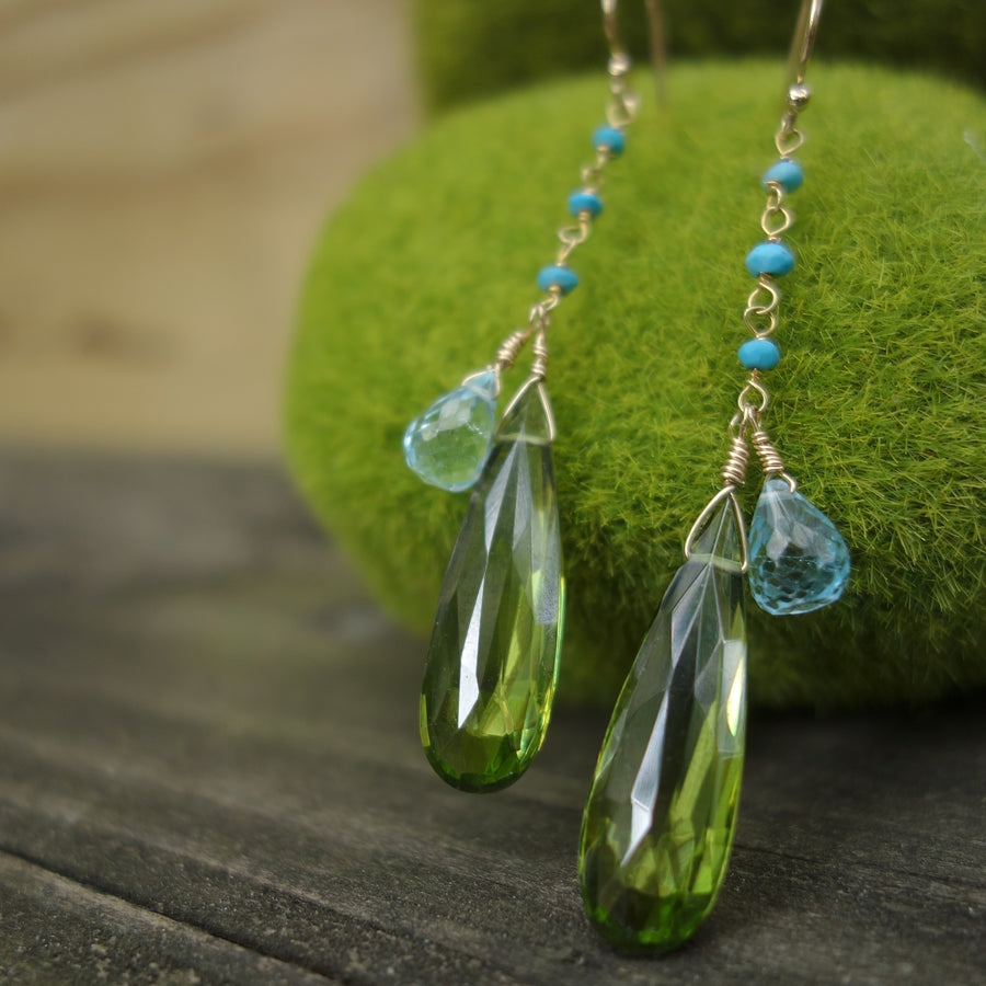 Inner Stillness earring: peridot, swiss topaz, turquoise