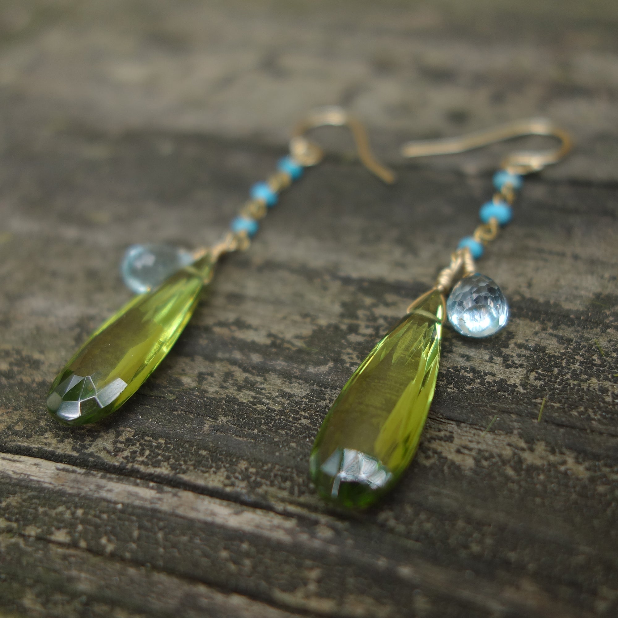 Inner Stillness earring: peridot, swiss topaz, turquoise
