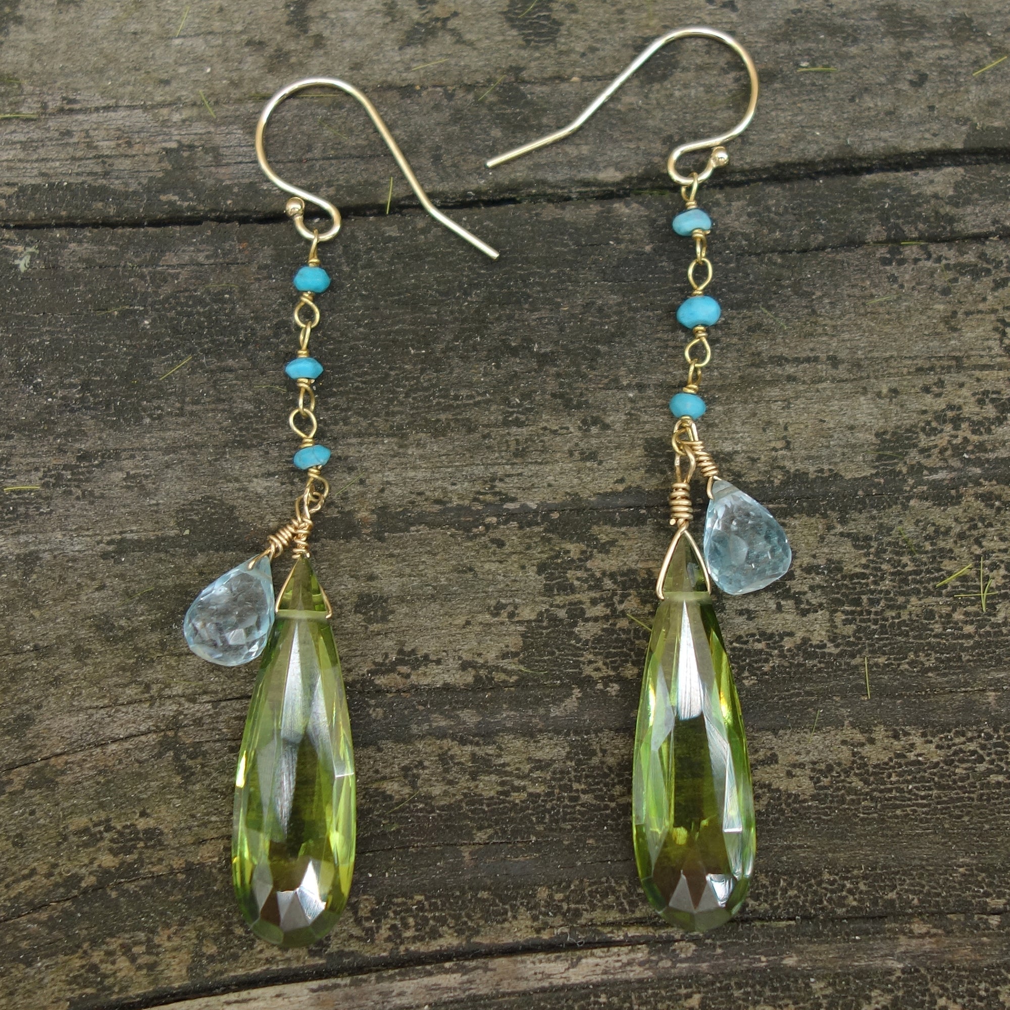 Inner Stillness earring: peridot, swiss topaz, turquoise