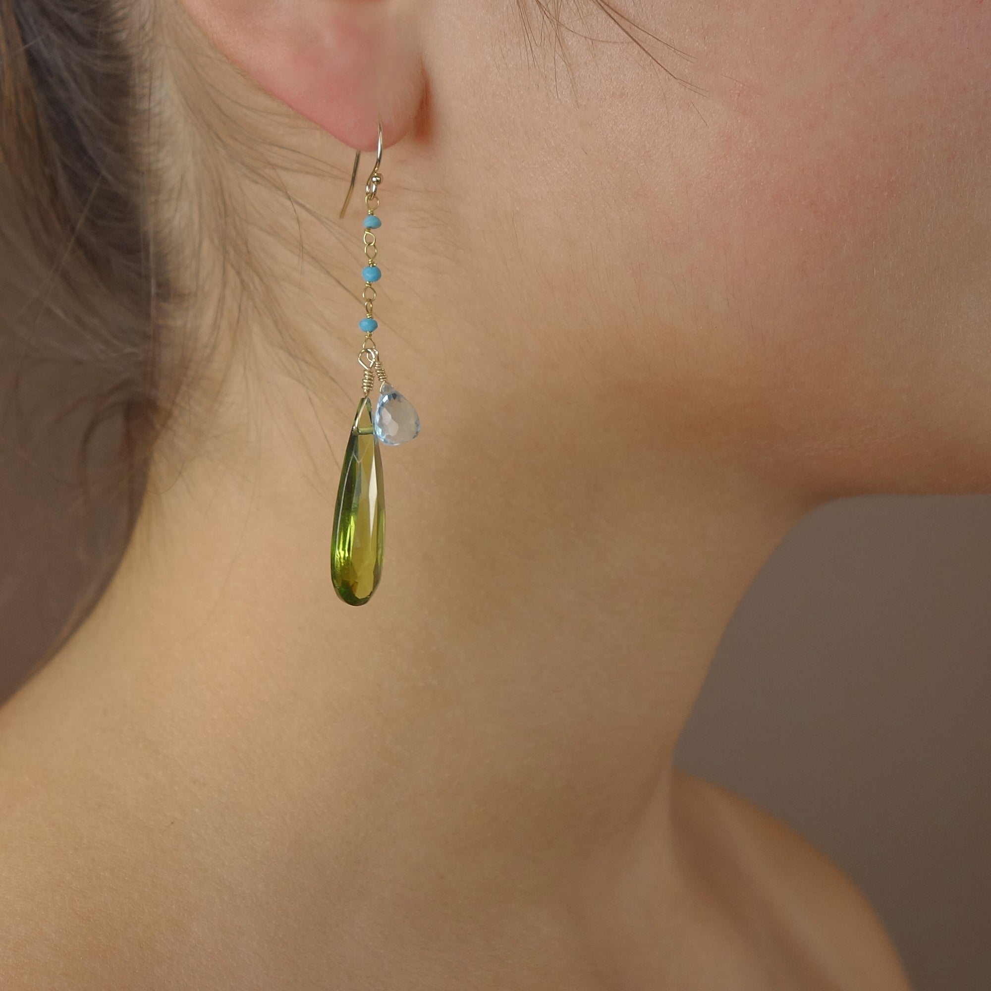 Inner Stillness earring: peridot, swiss topaz, turquoise