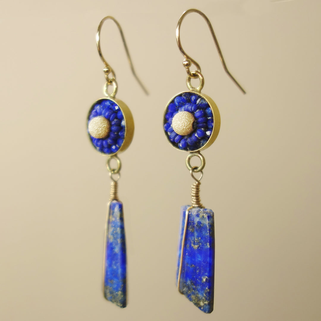 Ancient Whispers lapis, gold, and sapphire mosaic earring