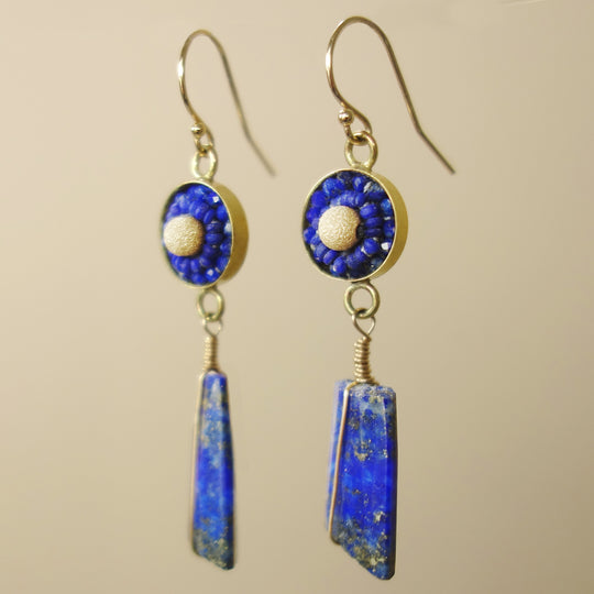 Ancient Whispers lapis, gold, and sapphire mosaic earring