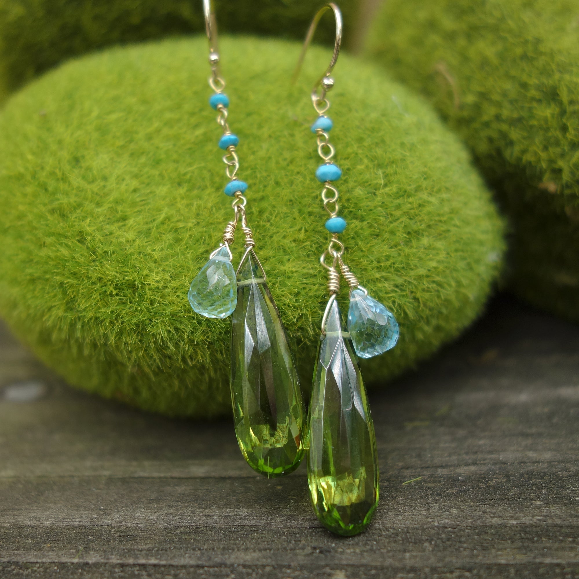 Inner Stillness earring: peridot, swiss topaz, turquoise