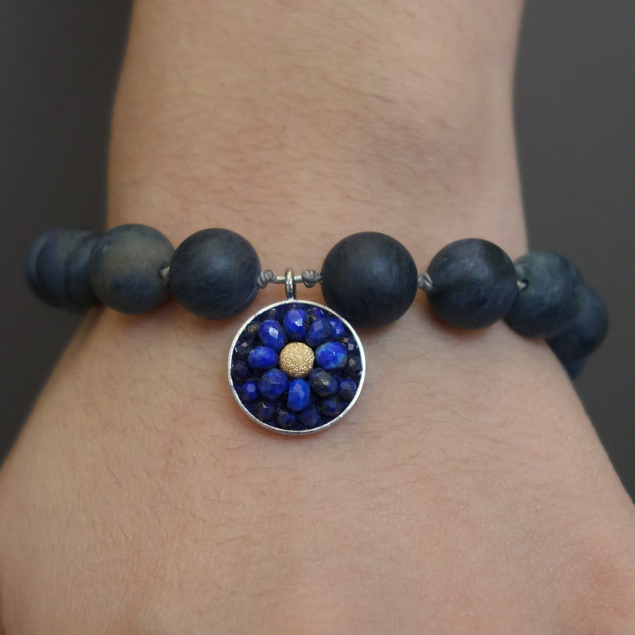 African Blue Dumortierite and Lapis mosaic bracelet