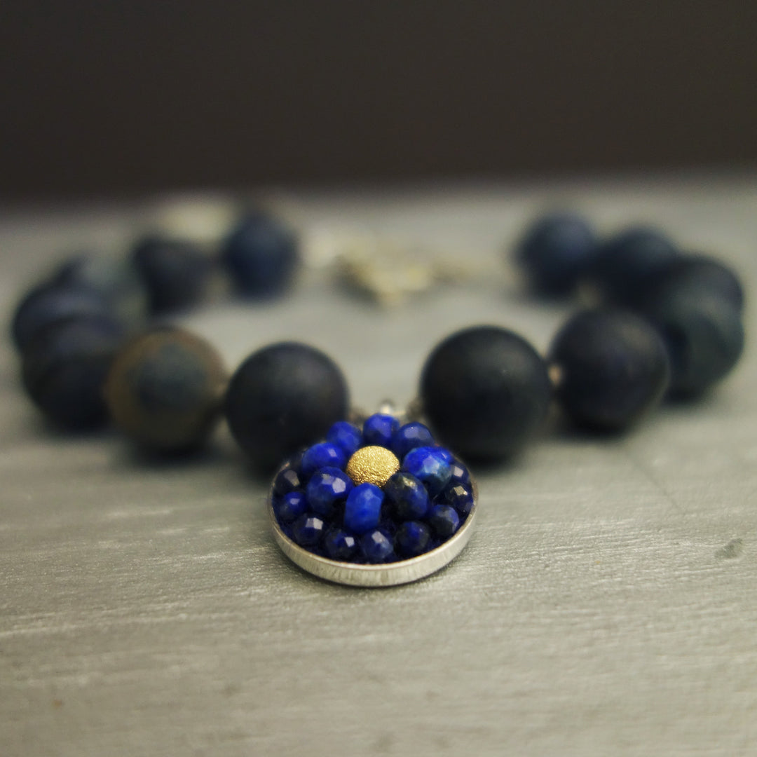 African Blue Dumortierite and Lapis mosaic bracelet
