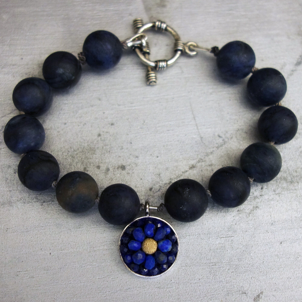 African Blue Dumortierite and Lapis mosaic bracelet