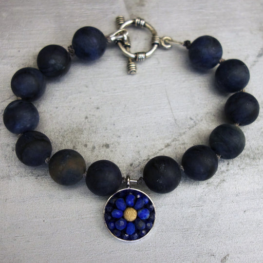 African Blue Dumortierite and Lapis mosaic bracelet