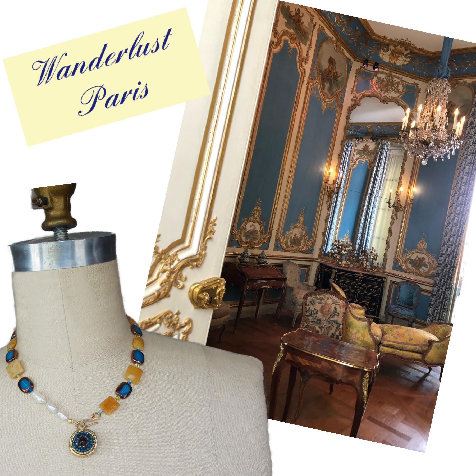 Sapphire, Pearl, and Jasper 2 Sided Mosaic Necklace (Wanderlust Paris)