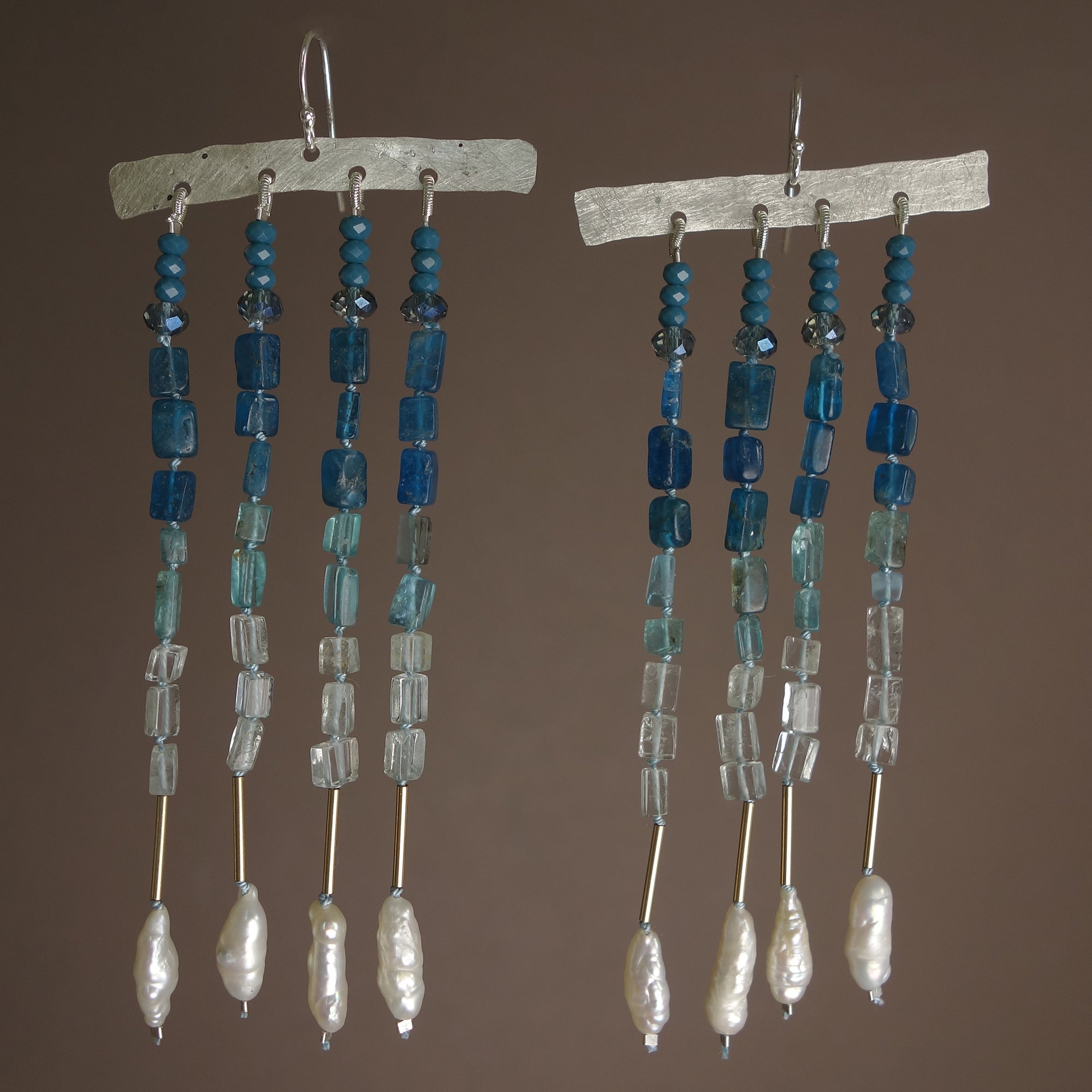 Aphrodite's Sea (pearl, gold, aquamarine, apatite) earrings