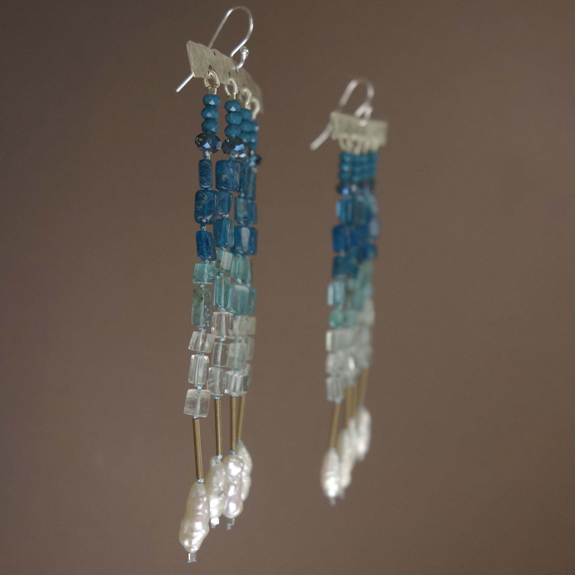 Aphrodite's Sea (pearl, gold, aquamarine, apatite) earrings