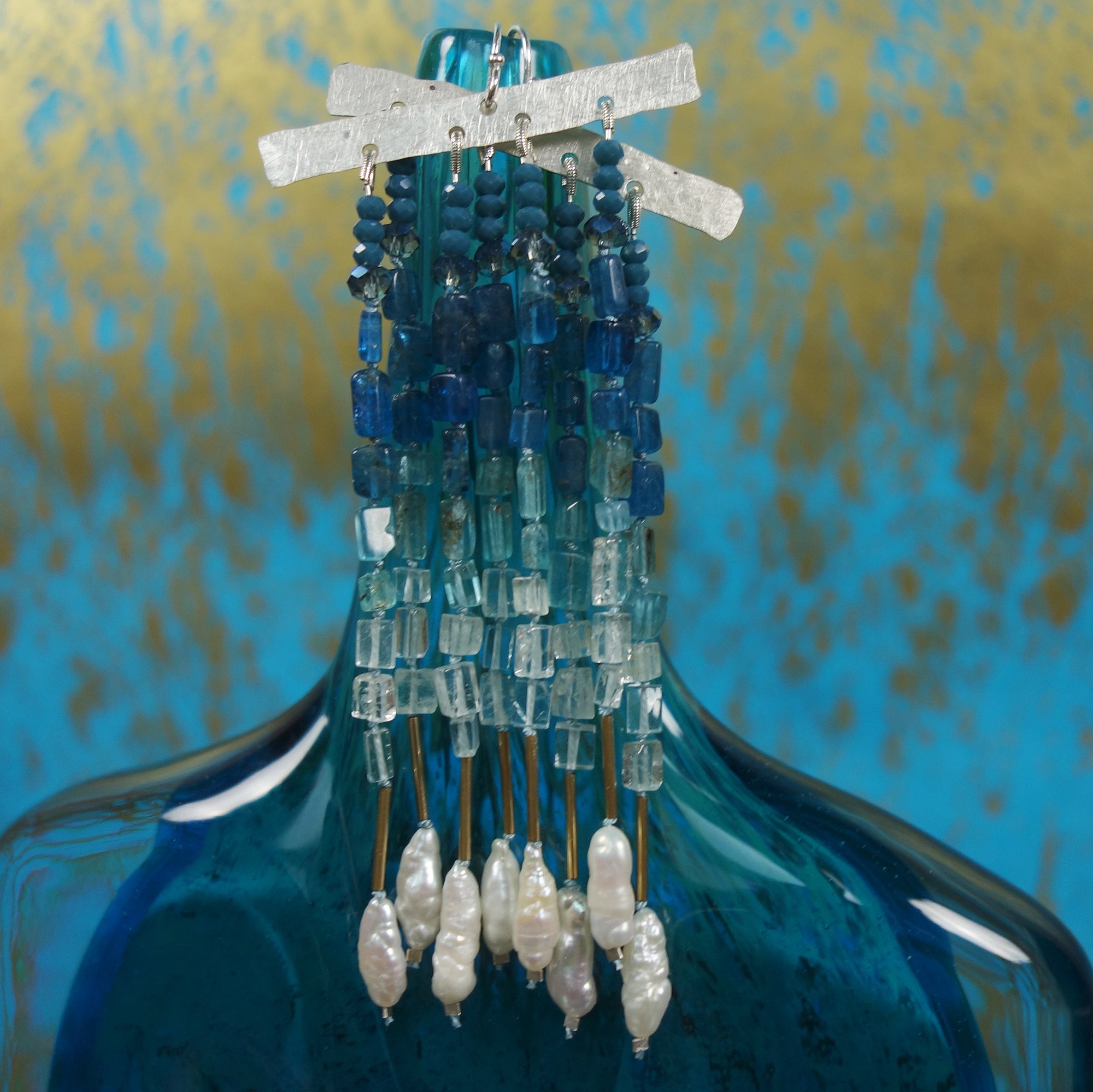 Aphrodite's Sea (pearl, gold, aquamarine, apatite) earrings