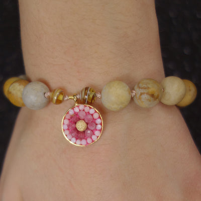 Fossil Coral and Pink Sapphire mosaic bracelet