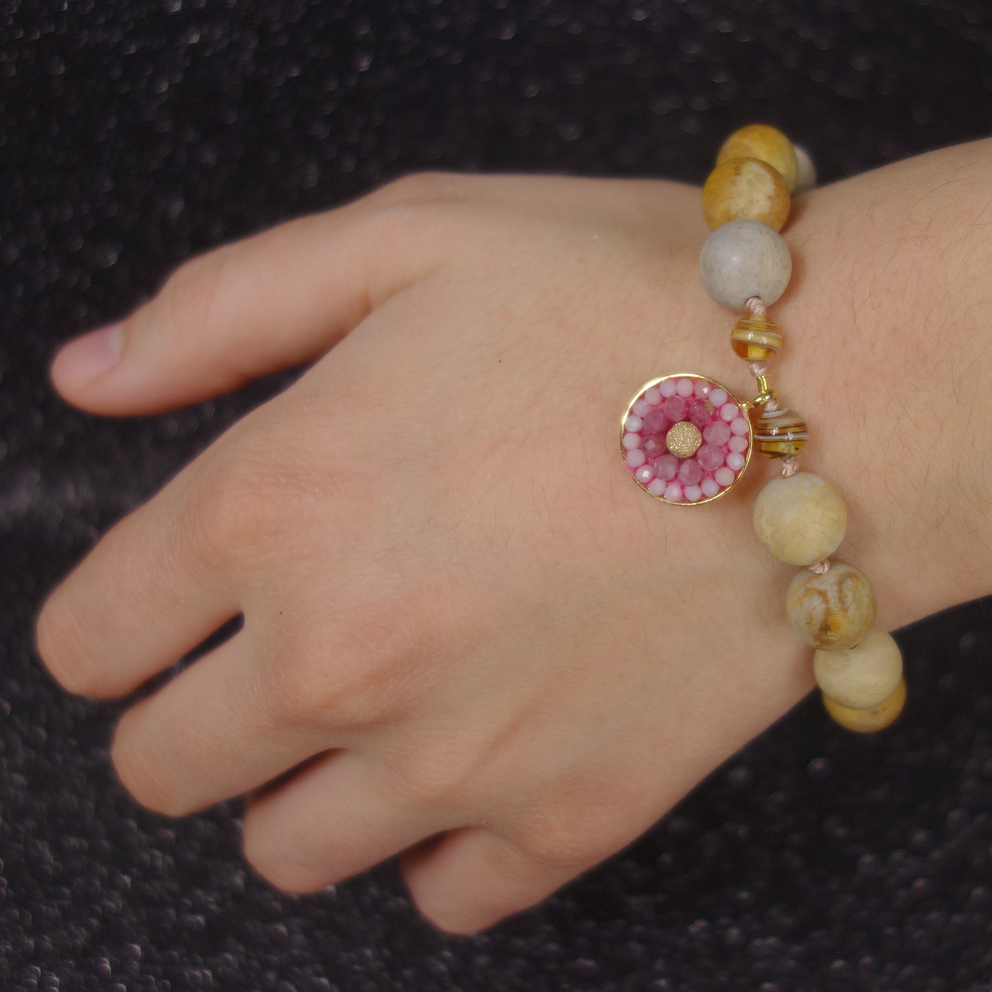 Fossil Coral and Pink Sapphire mosaic bracelet