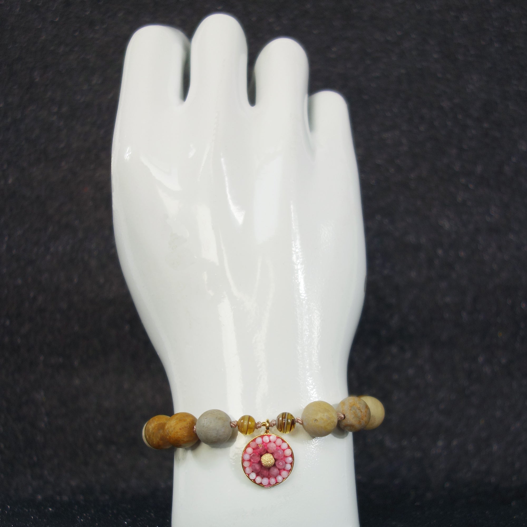 Fossil Coral and Pink Sapphire mosaic bracelet