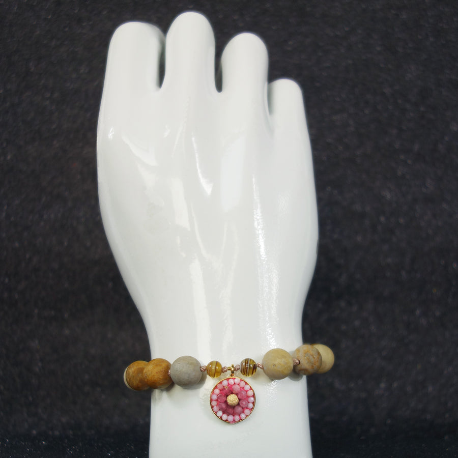 Fossil Coral and Pink Sapphire mosaic bracelet